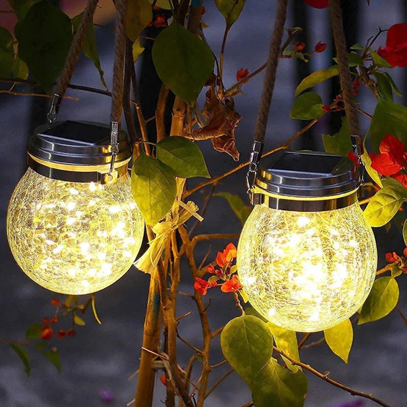 

Hanging Solar Lights Crackle Glass Ball Led Garden Light Lantern Outdoor Waterproof For Yard Patio Lawn Christmas Decoration