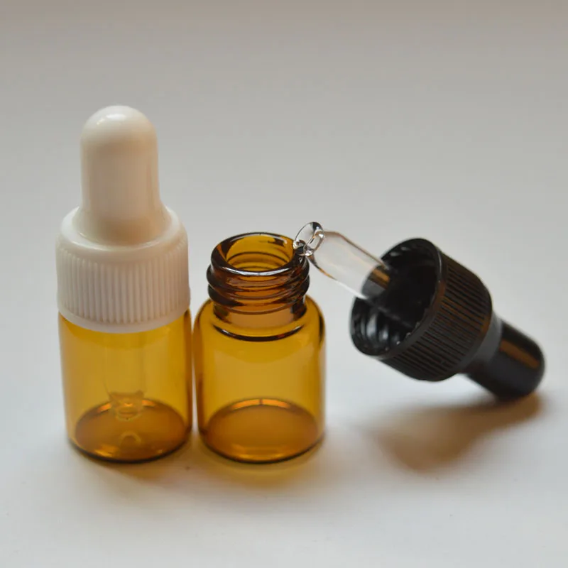 300pcs 2ml Amber Glass Bottle with Pure Glass Dropper Perfume Sample Mini Bottle Tubes Essential Oil Vial Fast Shipping