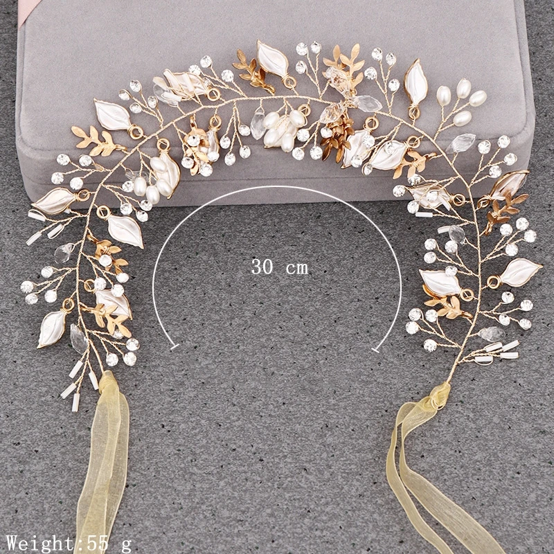 Повязка на голову женская легкая Золотая свадебная тиара с жемчугом аксессуар