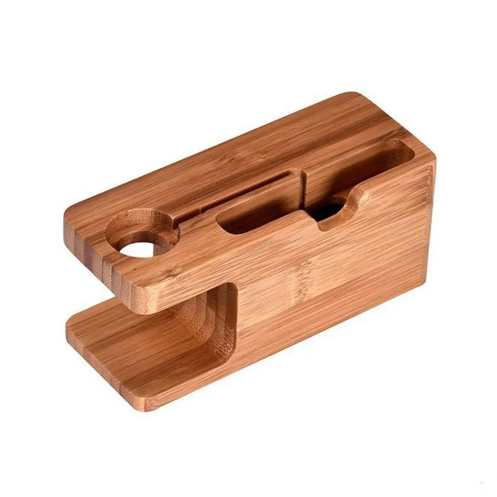 

2 in 1 Bamboo Wood Desktop Stand for iPhone iPad Tablet Phone Stand Holder Charger Charging Dock Station for Apple Watch