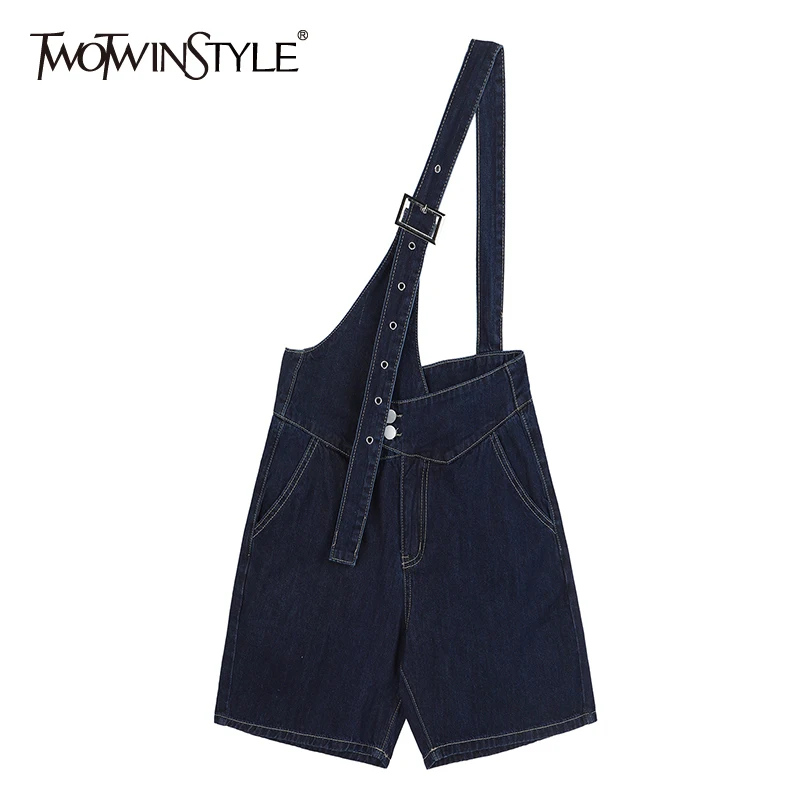 

Женский свободный комбинезон TWOTWINSTYLE, голубой комбинезон с высокой талией и широкими штанинами в Корейском стиле на лето, новинка 2021