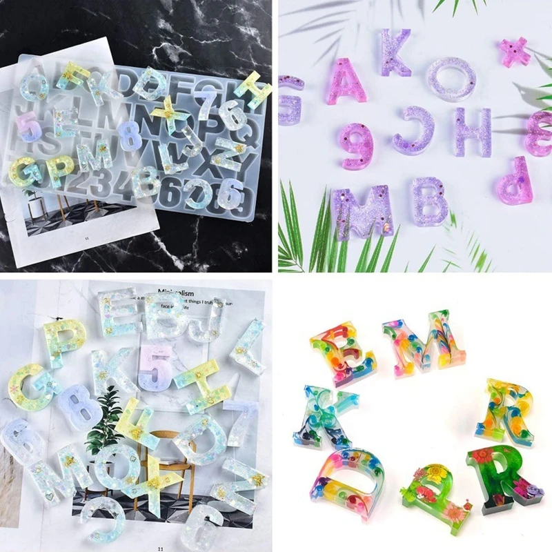 

1 Set Crystal Epoxy Resin Mold Alphabet Letter Number Key Pendant Silicone Mould K3ND