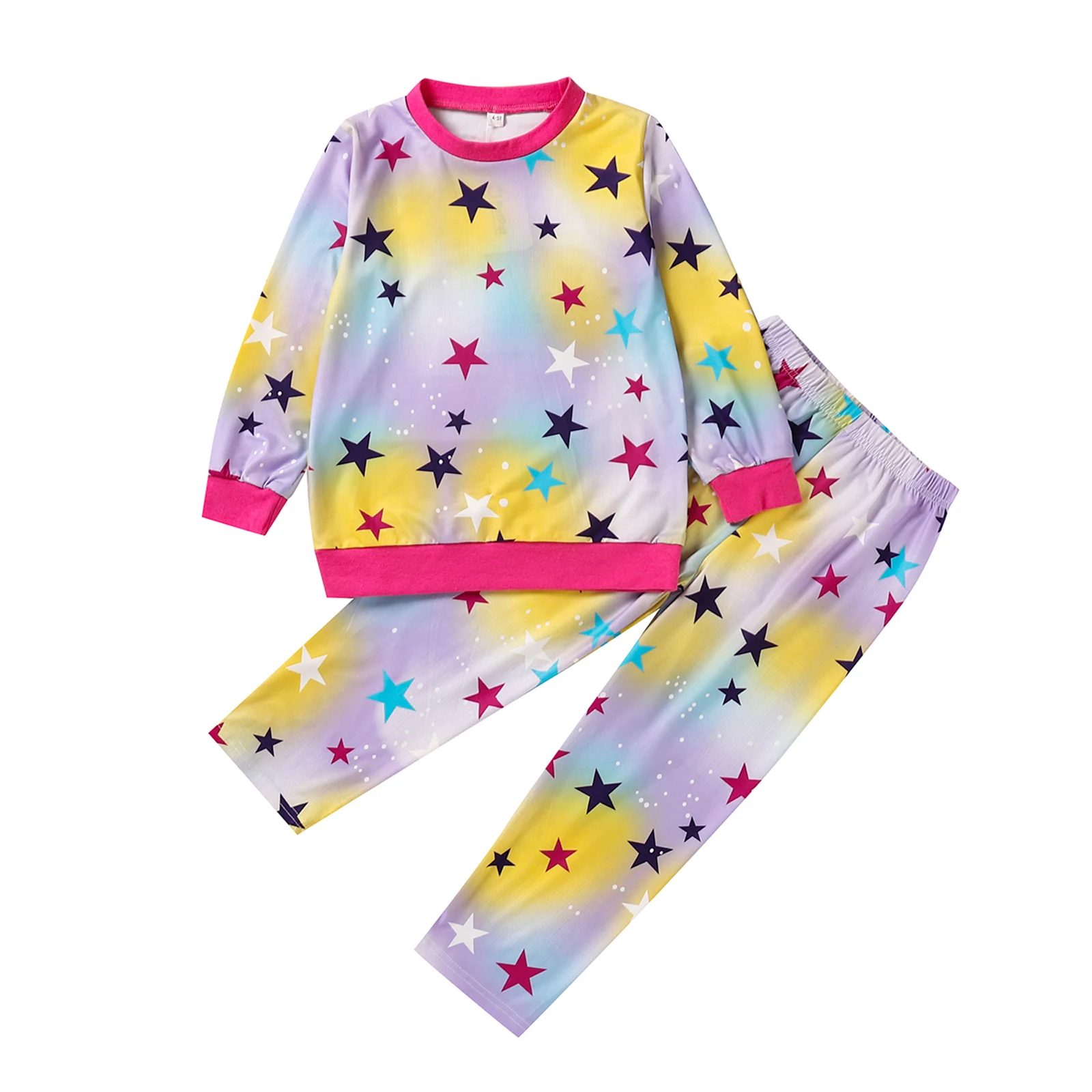 

2021 повседневная одежда для маленьких девочек, пуловер с круглым вырезом и штаны с принтом, комплект одежды из 2 предметов