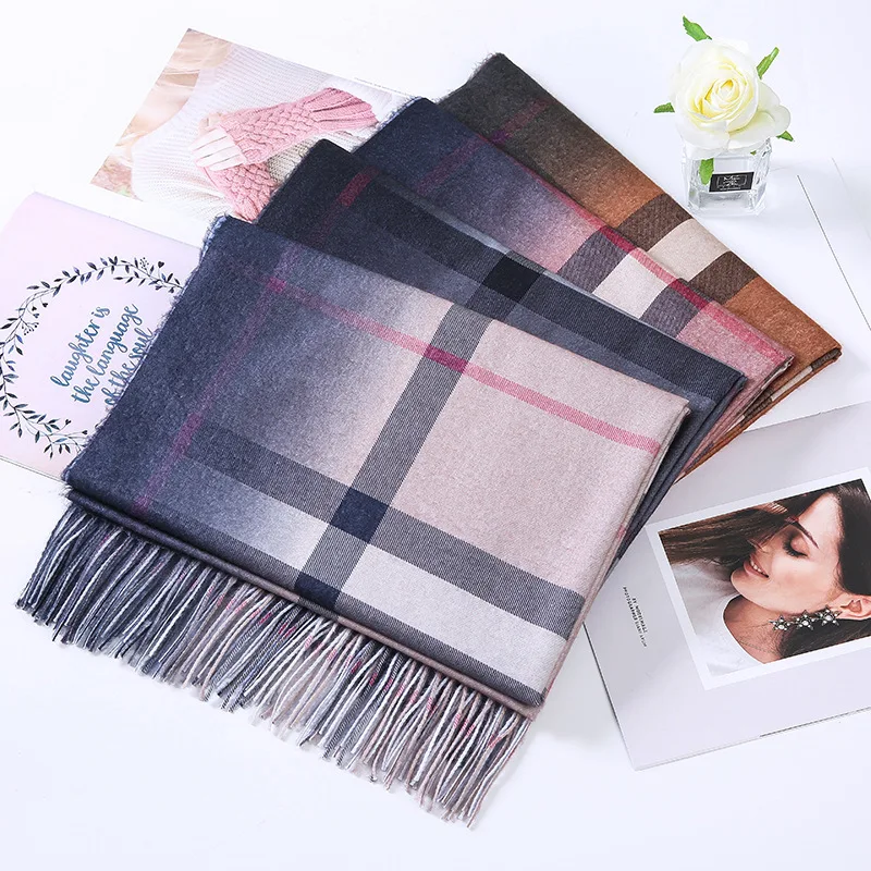 2019 градиентные клетчатые женские элегантные толстые шарфы зимние манто женский