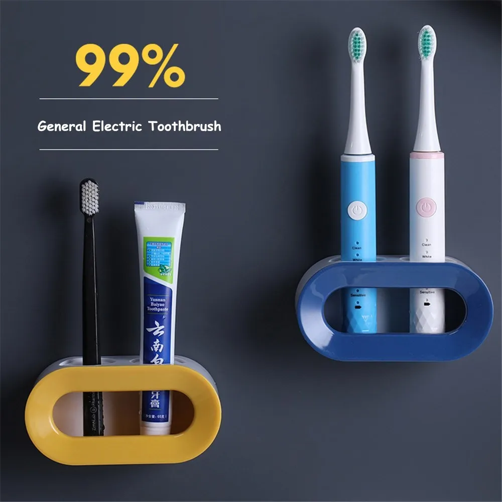 

Double Hole Toothbrush Storage Rack Wall-Mounted Electric Toothbrush Holder Punch-Free Shelf Organizer Rack Bathroom Accessories