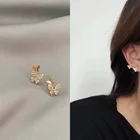 Новые корейские элегантные милые серьги-клипсы Стразы с бабочками для женщин и девушек серьги ювелирные изделия подарки набор серег