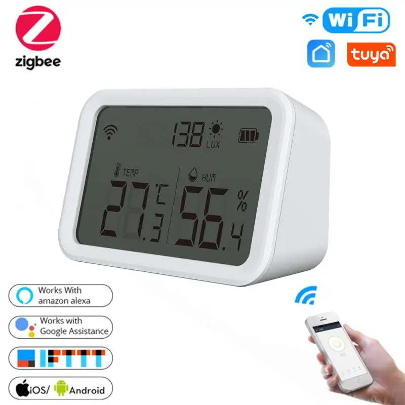 

Tuya Zigbee Temperature Humidity Sensor And Lux Light Detector With LCD Screen Works with Tuya Zigbee Hub Zigbee2mqtt Smart Home