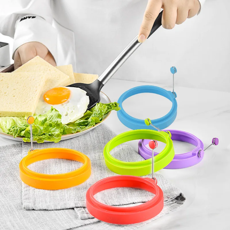 

Hamburger Mold With Handle Ring Omelette Non Stick Fried Poached Egg Rings Silicone Mold For Baking Breakfast Egg Sandwich