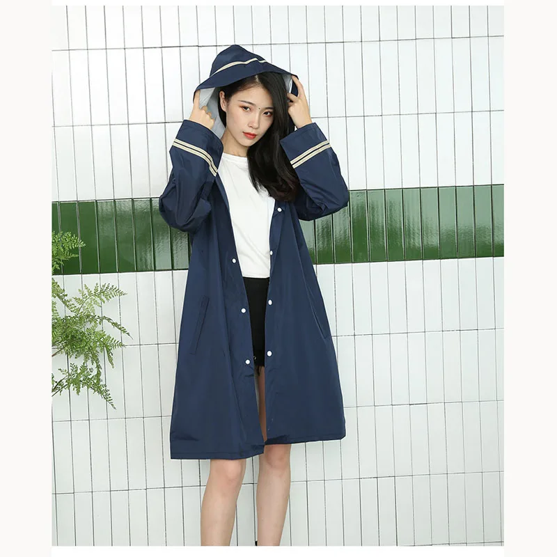 Новинка 2019 куртка дождевик из ПВХ для женщин синяя с капюшоном модный одного