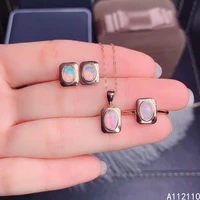 fine jewelry 925 pure silver inset with natural gem womens luxury exquisite white opal pendant ring earring set support detecti