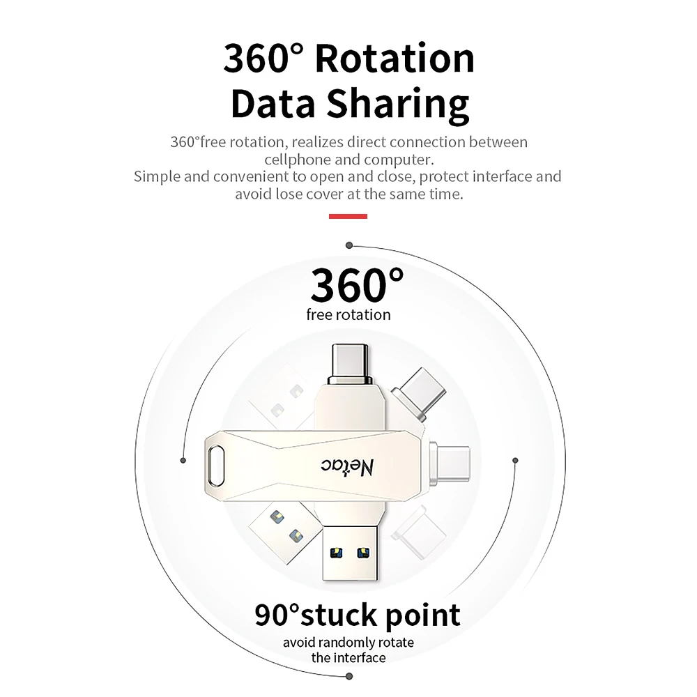 Netac U782C 32/64/128 ГБ Type C + USB двойной интерфейс флеш накопитель Plug & Play мобильный телефон