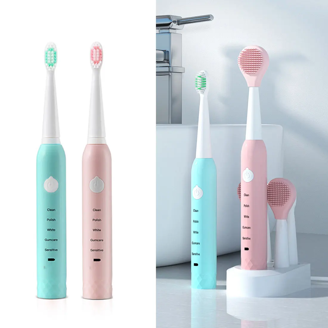 

Sonic Electric Toothbrush Rechargeable Electric Toothbrush Adult Waterproof Teeth Whitening with Replacement Head Face Brush