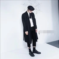 mens spring and autumn new fashion mens casual dark sun belt long cardigan fashion trend casual large size windbreaker