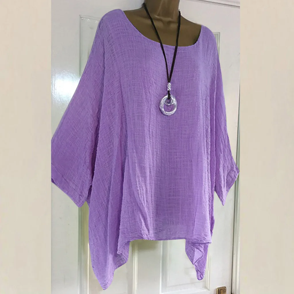 Льняная свободная футболка для женщин однотонные рубашки с длинным рукавом