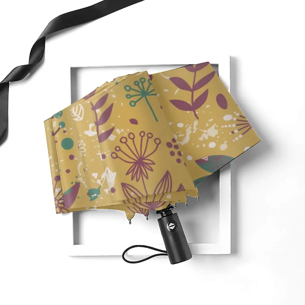 Online Automatico Ombrello Da Pioggia Donne Tre-pieghevole Ombrello Colorato Motivo Floreale Ombrello Antivento Femminile Impermeabile Parasole