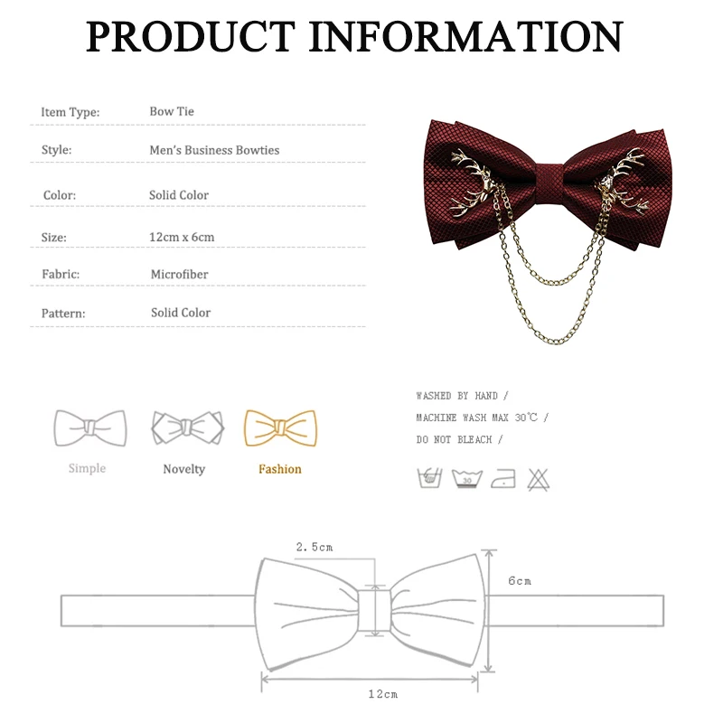 Brand New Men's  Bowtie Designer Brand Adjustable Metal Golden Antlers Two Layer Bow Tie For Men Fashion Butterfly Tie Gift Box