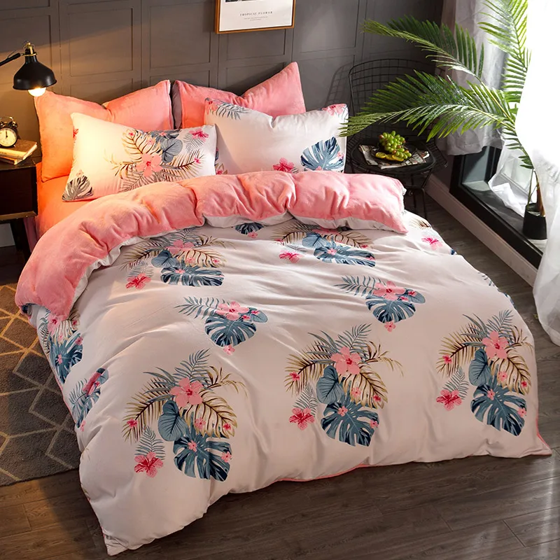 

Warm Winter Cotton&flannel Multifunction AB Both Sides Flowers Tree Duvet Cover 3/4pcs Bedding Set Twin King Super King Size