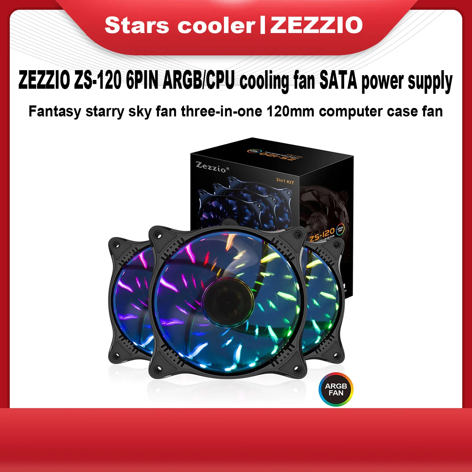 ZEZZIO ZS-120 6PIN ARGB Fantasy Starry Sky Вентилятор охлаждения процессора 3 в 1 120 мм компьютерный чехол вентилятор SATA источник питания