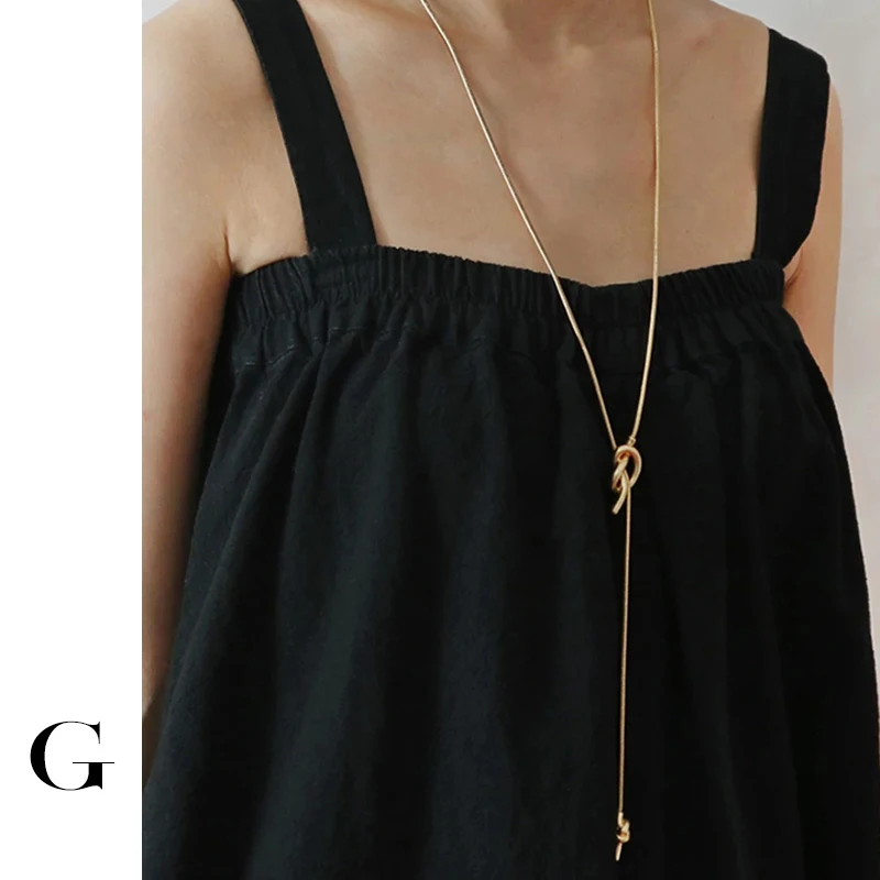 GHIDBK Vintage Unique Design Knotted  Snake Chain Long Necklaces for Women Minimalist Street Style Collars Jewelry Wholesale