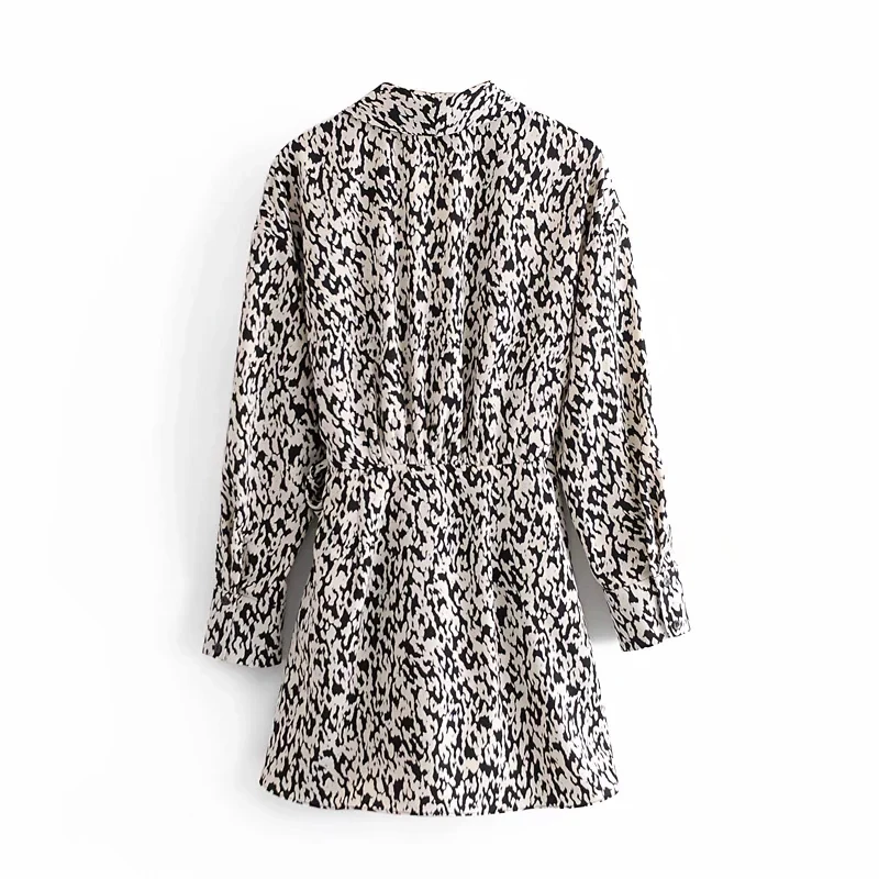 

Za Women's Dresses Lace up Mini Dress Long Sleeves Robes Animal Leopard Party Evening Dress High Waist Sexy Dress Mujer Vestidos