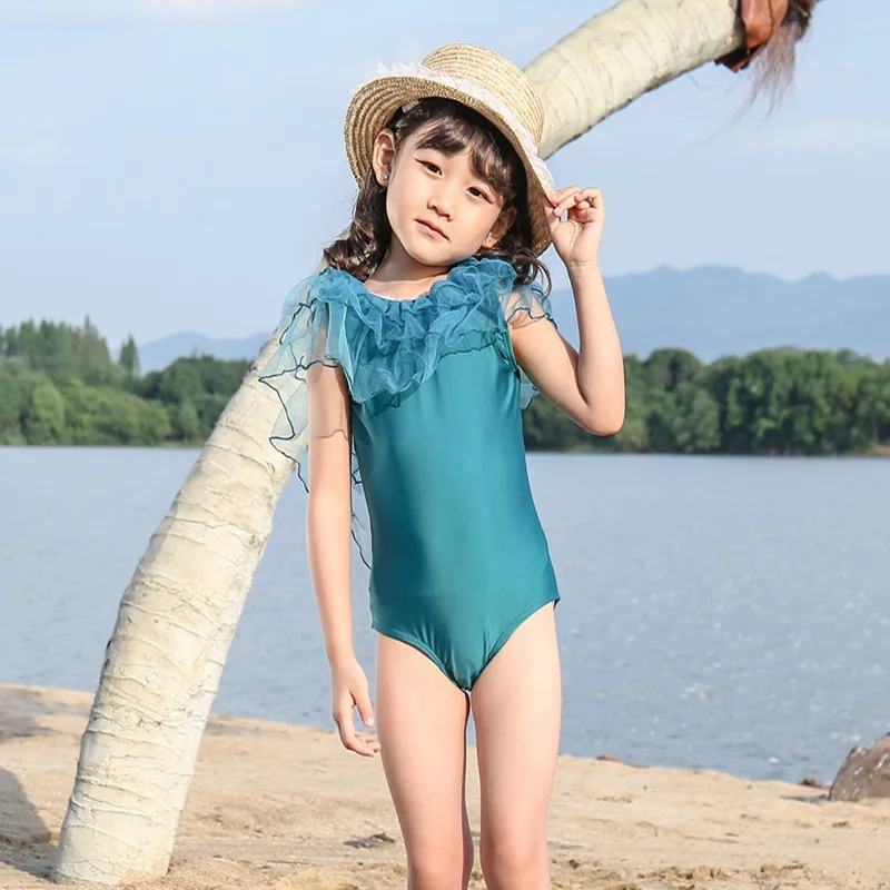 2019 новый милый детский купальник однотонный слитный для пляжа и спорта дайвинга