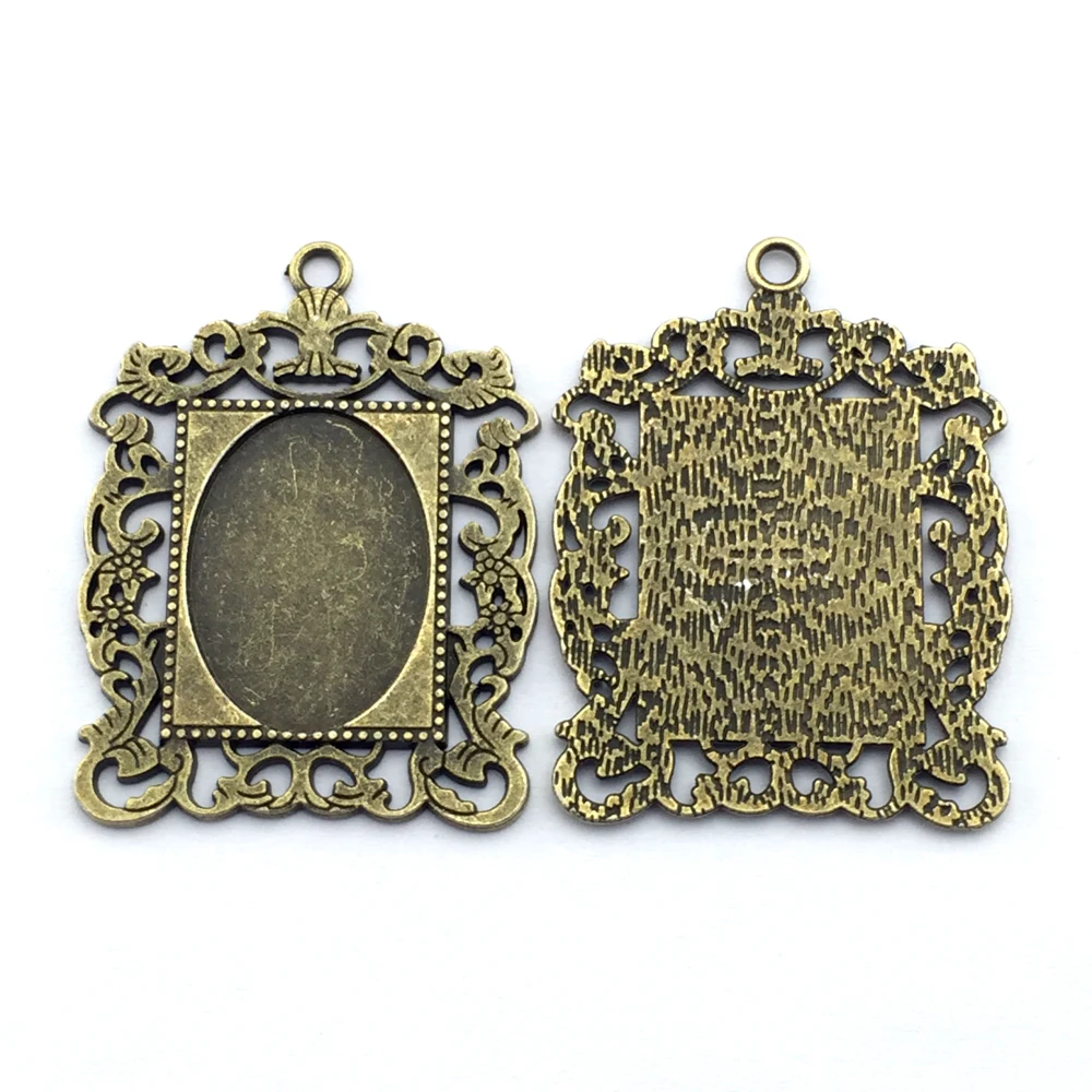 

5pcs/lot 18x25mm Necklace Pendant Setting Antique Bronze Glass Cabochon Blank Base Supplies for Jewelry Finding 2