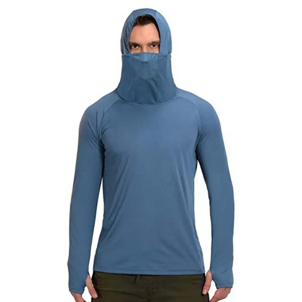 

2021 Hooded Fishing Shirt Solid Color Hooded Men Thin Lightweight Stretchy Thumb Hole Top for Outdoor Hiking Climbing Cycling