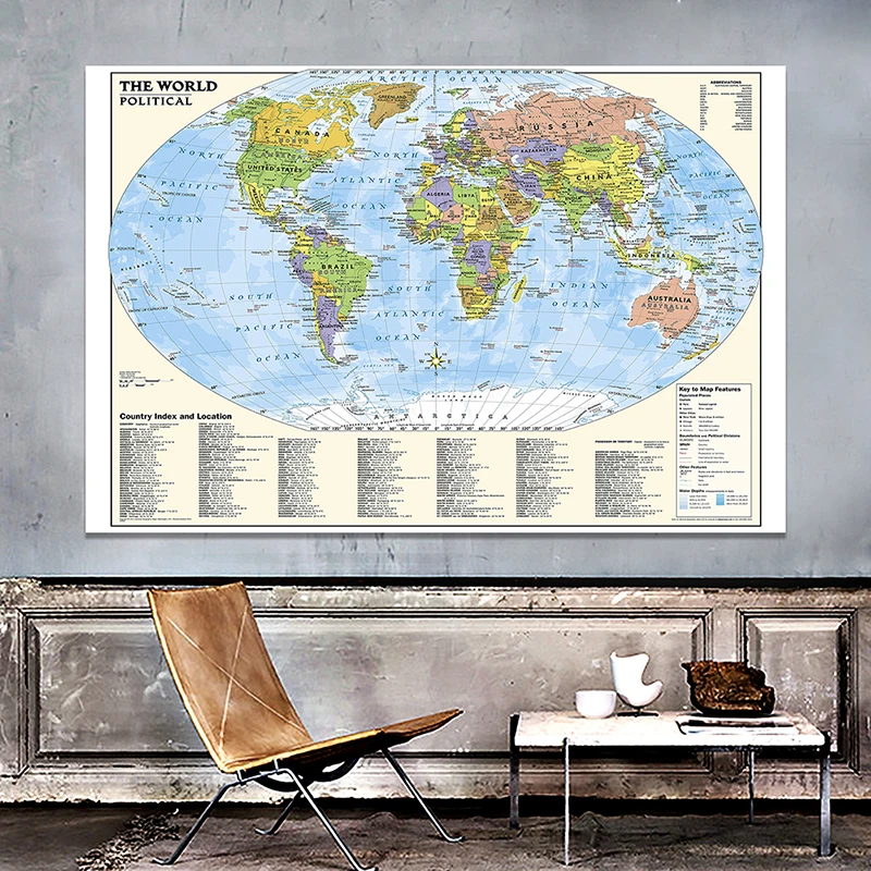 

90*60cm Modern World Map Wall Art Poster Decorative Prints Non-woven Canvas Painting Home Decor School Teaching Supplies