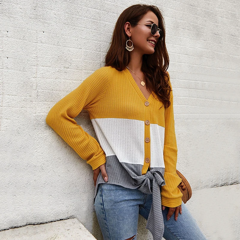 Элегантные повседневные топы с v образным вырезом блузки длинным рукавом