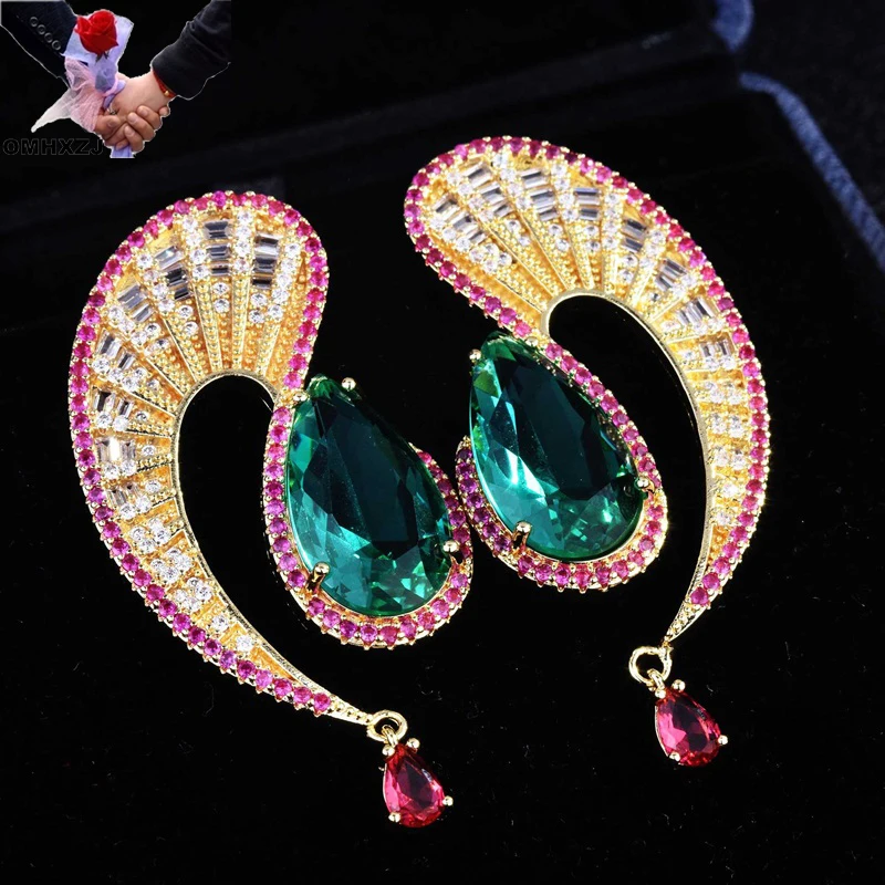 

OMHXZJ Wholesale EA900 European Fashion Woman Girl Party Birthday Wedding Gift Big Wave AAA Zircon 18KT White Gold Stud Earrings