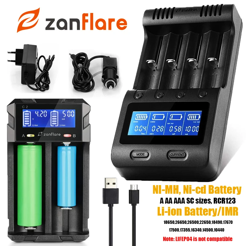 Зарядное устройство для батарей Zanflare, 18650, 21700, 26650, 20700, 18350, 26700, AA, AAA - изображение