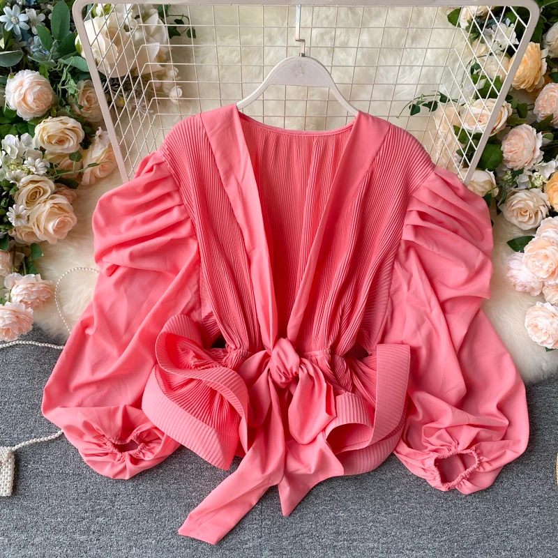 WHITNEY WANG блузки 2020 Весенняя модная Уличная Сексуальная блуза с глубоким v образным