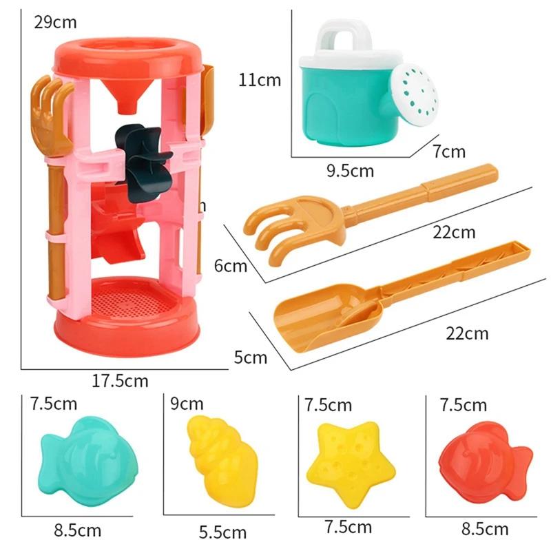

6Pcs Outdoor Beach Hourglass Shovel Rake Mold Kid Water Sand Play Toy Set Beach Tool Set Seaside Tool Kid Shovel Toy