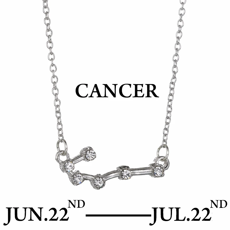 Cancer Серебряное ожерелье со знаком зодиака и звездой 12 Созвездие с подвеской, стразы, ожерелье-чокер, подарок на Рождество, день рождения - Окраска металла: Cancer