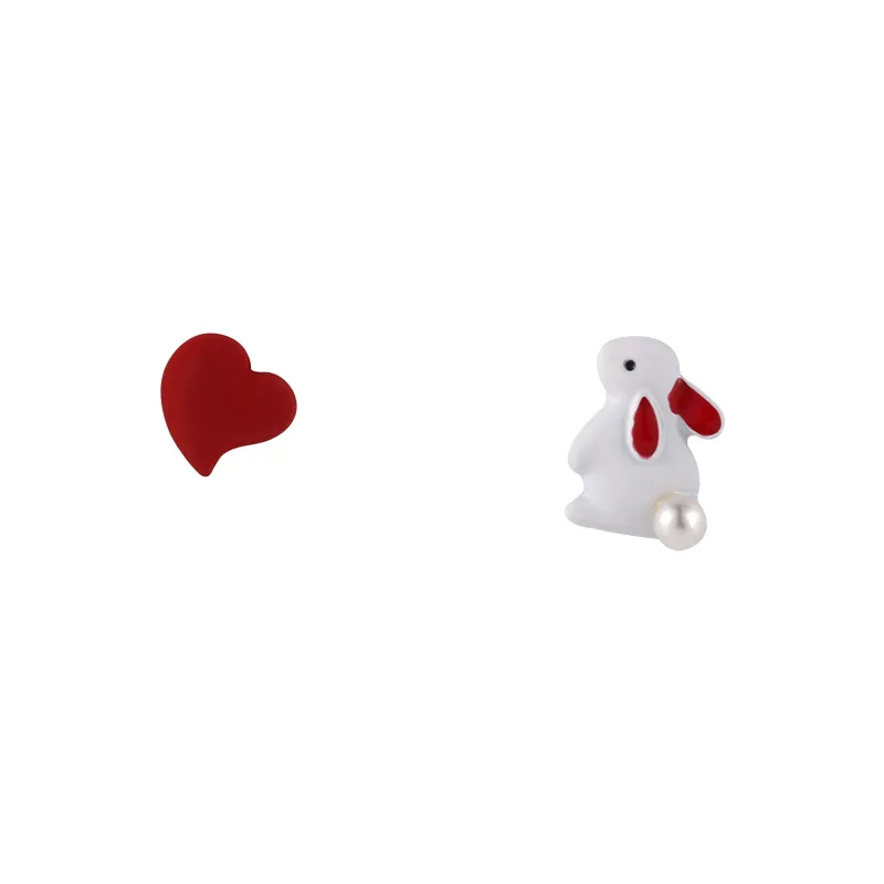 

LOVOACC Korean Fashion Cute Rabbit Love Heart Stud Earring for Women Gifts Korean Fashion Red Color Earring Asymmetric Jewelry