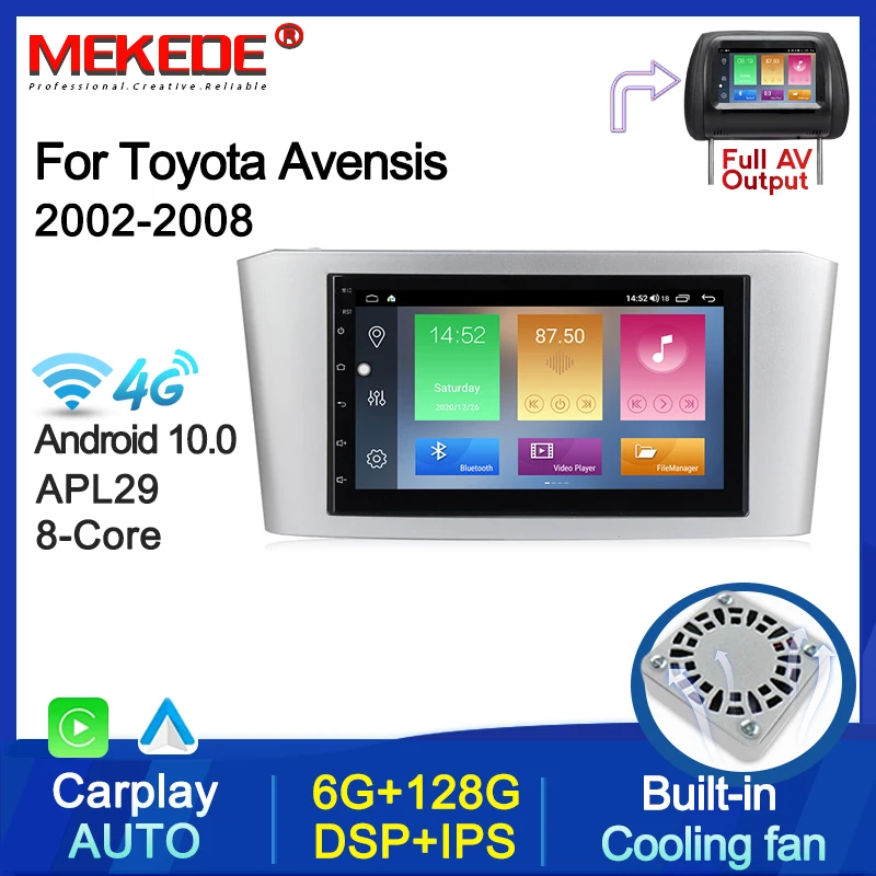 

Автомагнитола 2DIN, 7 дюймов, Android 10, для Toyota Avensis 2002-2008, GPS-навигация, Wi-Fi, мультимедиа, 6 + 128G Carplay, 4G, Lte, BT