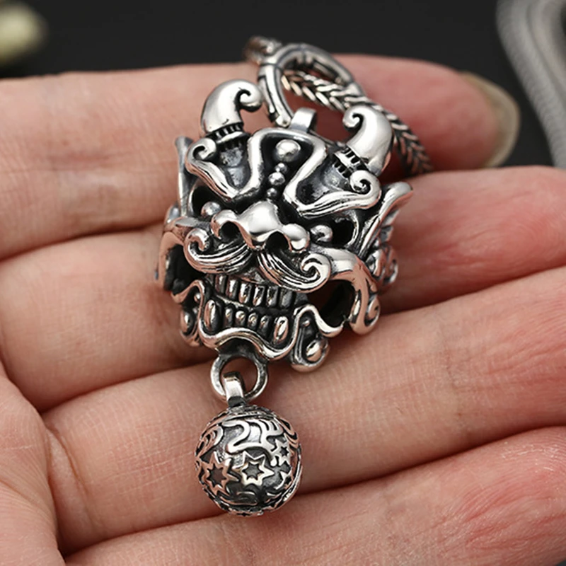

S925 sterling silver pendant jewelry Classic men Thai silver Tang lion bell pendant D11