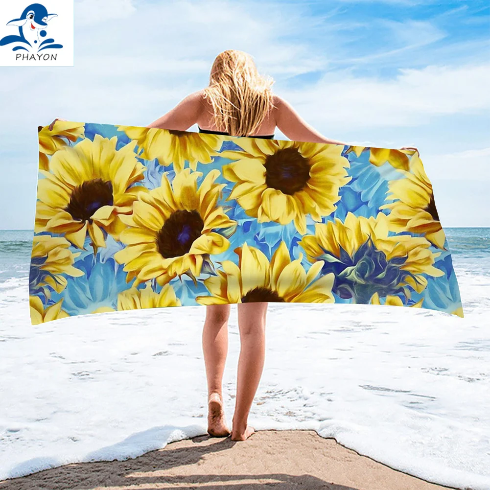Полотенце для ванной PHAYON с принтом подсолнухов Большое пляжное полотенце из