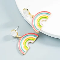 new korea simple cute colorful cartoon metal rainbow shaped clouds drop dangle earrings for women personality jewelry wholesale