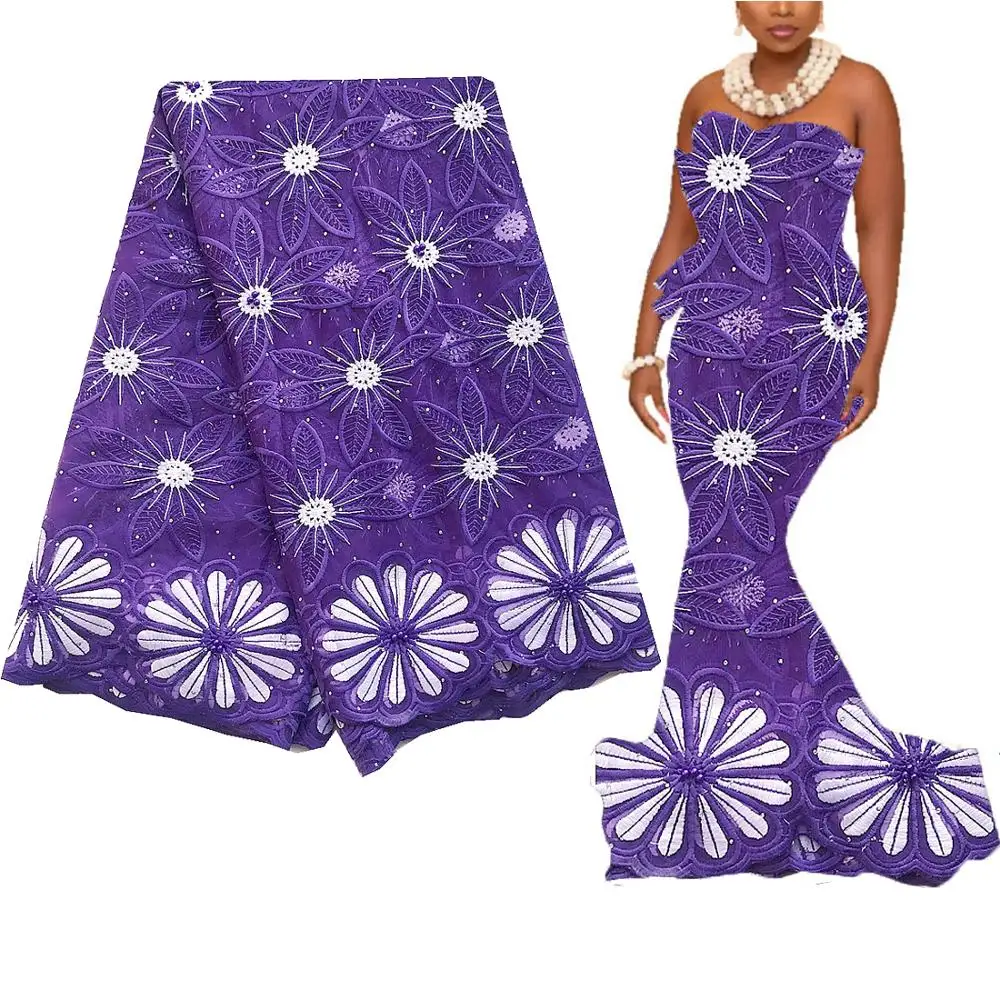 Роскошная фиолетовая гипюровая французская сетчатая кружевная ткань молочный