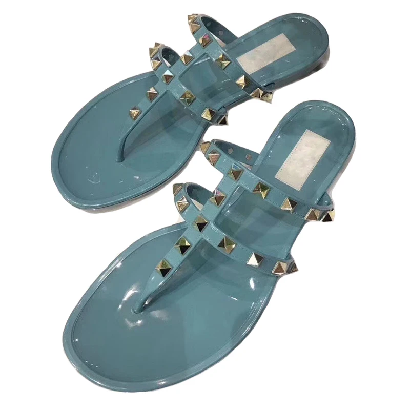 

V Home Rivet Flip-Flops Outer Wear Sandals Female 2020 Summer New Ins Flat Lazy Flip-flops Sandals
