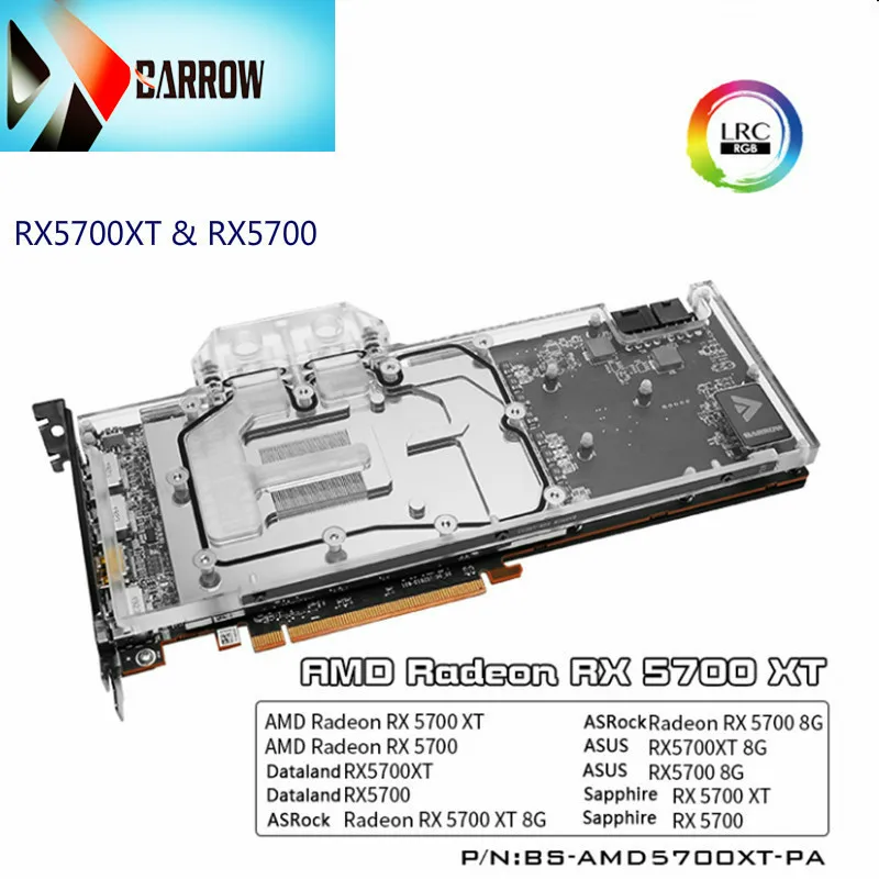 Блок водяного охлаждения Barrow GPU для AMD Radeon RX 5700 XT AsRock ASUS 8G поддерживает