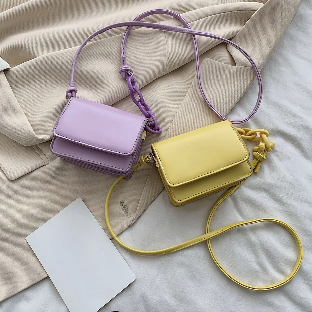 

Fashion PU Leather Women's Crossbody Messenger Bag Portable Ladies Solid Color Mini Square Shoulder Handbags Trave Chain Purse