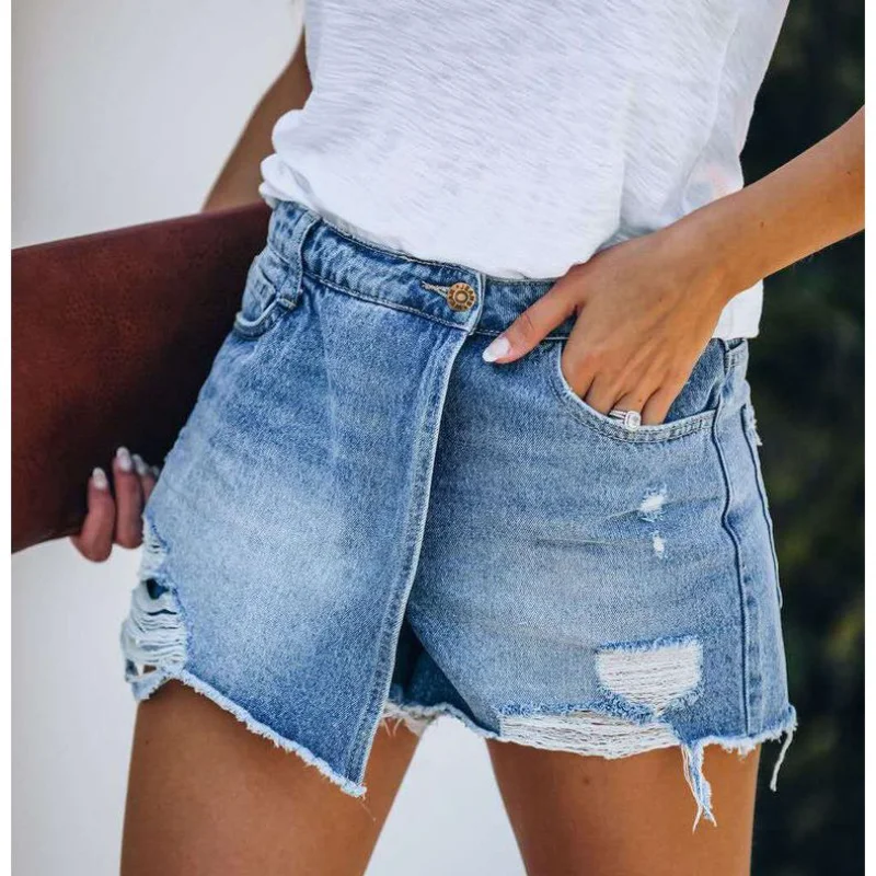 

Women Ripped & Repaired Denim Shorts High Waist Bodycon Distressed Hole Bottoms leg-openings Plus size sexy short Jeans