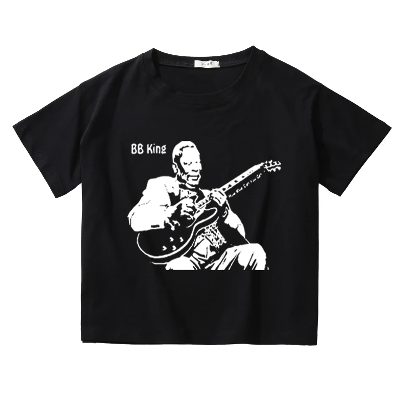 Короткий топ для музыкантов B.B.King черная хипстерская футболка с рисунком Блюз