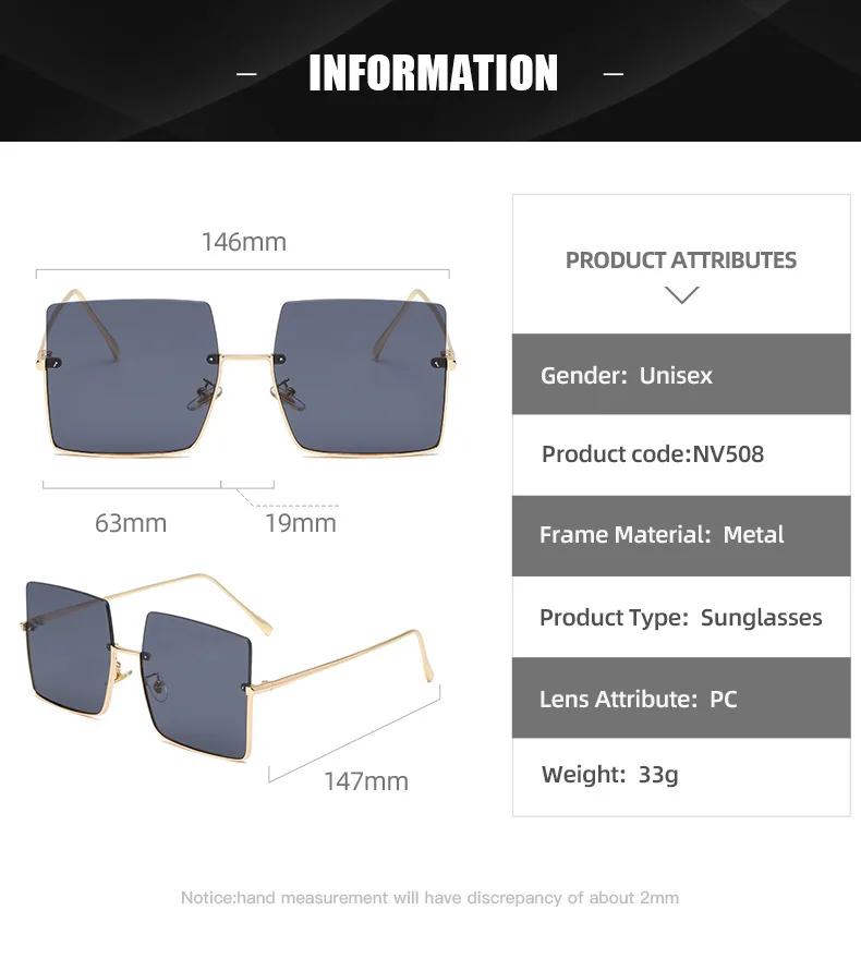 

2021 Metal Semi-rimless Sunglasses Women Retro Oversized Square Sun Glasses Men Fashion Half Metal Frame Streetwear Eyewear