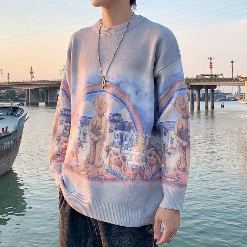 

2021 Autumn and Winter Trend Sweater Men's Korean Loose Round Neck Sweater Hong Kong Style Handsome Casual Men's Sweater