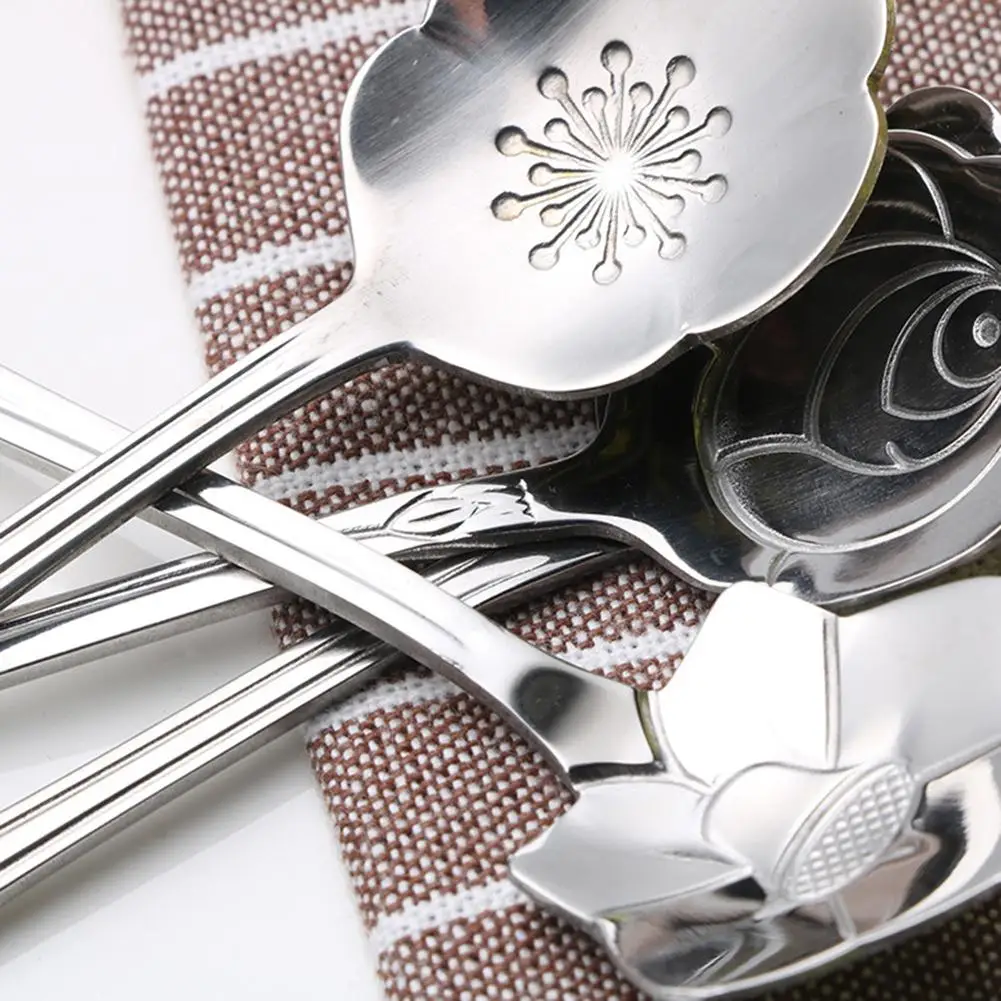 

8Pcs Stainless Steel Flower Carved Stirring Mini Spoons for Desserts Tea Coffee