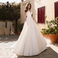 sodigne simple elegant wedding dress with belt sexy v neck lace pockets satin bridal dress wedding formal gowns plus size