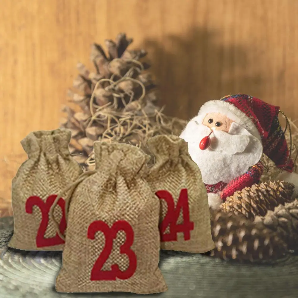24 шт. Рождественский узор конфетная сумка 1-24 календарь Комплект из хлопка и льна